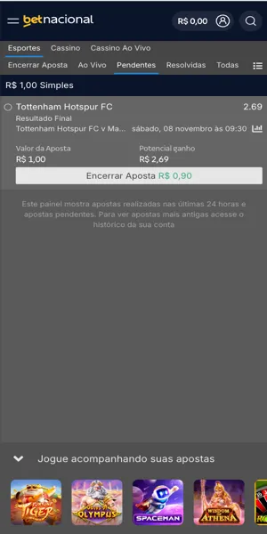Imagem com um exemplo de cash out na Betnacional