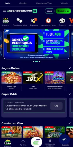 Imagem da página de apostas esportivas da Esportes da Sorte