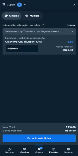 Imagem do bilhete de apostas com palpite em jogo da NBA na Stake