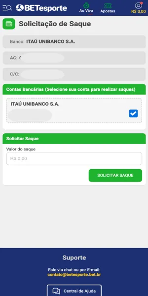 Imagem do processo de saque via Pix na BETesporte.