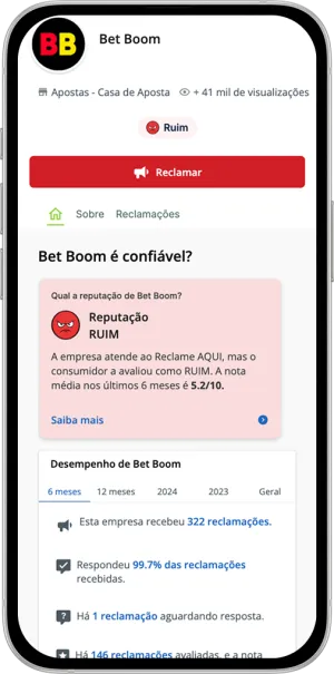 Reputa&ccedil;&atilde;o da Betboom na plataforma Reclame Aqui
