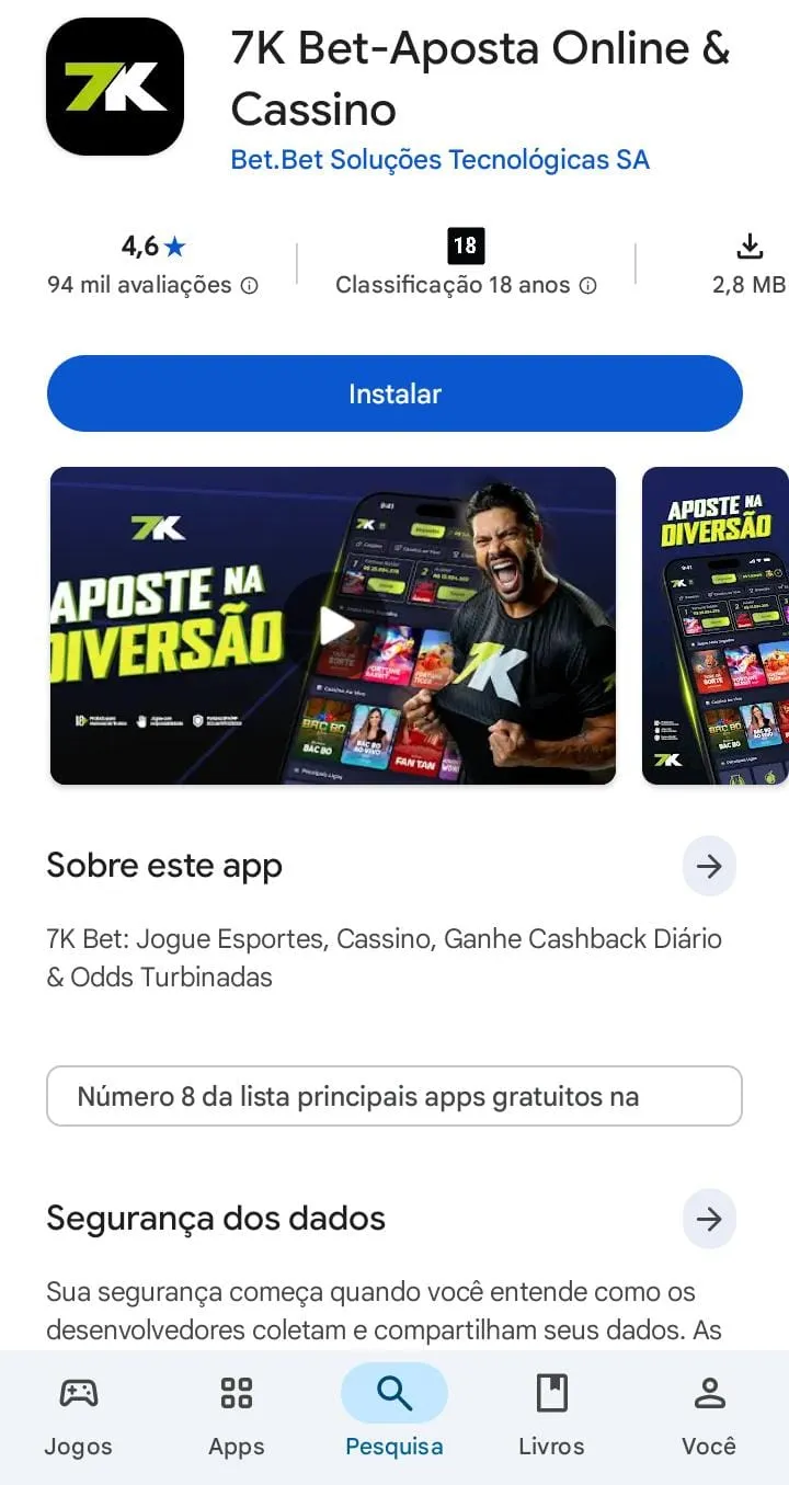 Aplicativo da 7kBet na Play Store