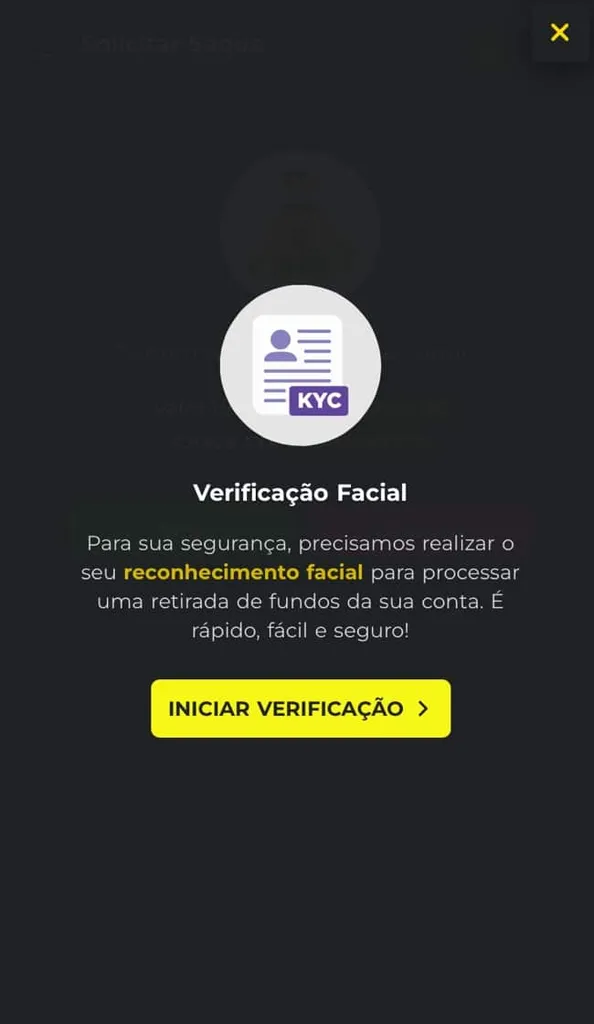 tela para iniciar a verificação da selfie na Multibet.
