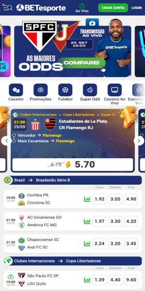 Imagem da página inicial da BETesporte com promoções de odds aumentadas.