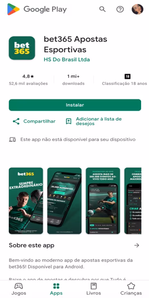 Tela de download do app Bet365 na Play Store