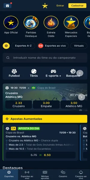 Imagem da página inicial da Estrelabet