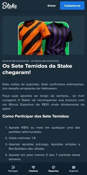 Imagem da página da promoção "Os Sete Temidos" na Stake