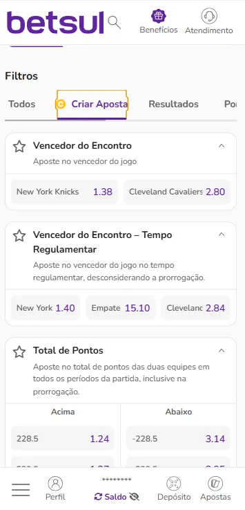 Partida da NBA com Criar Aposta dispon&iacute;vel na NBA