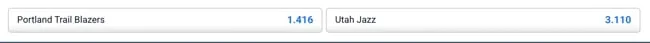 Exemplo de odds para aposta moneyline