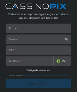 tela de cadastro no cassinopix