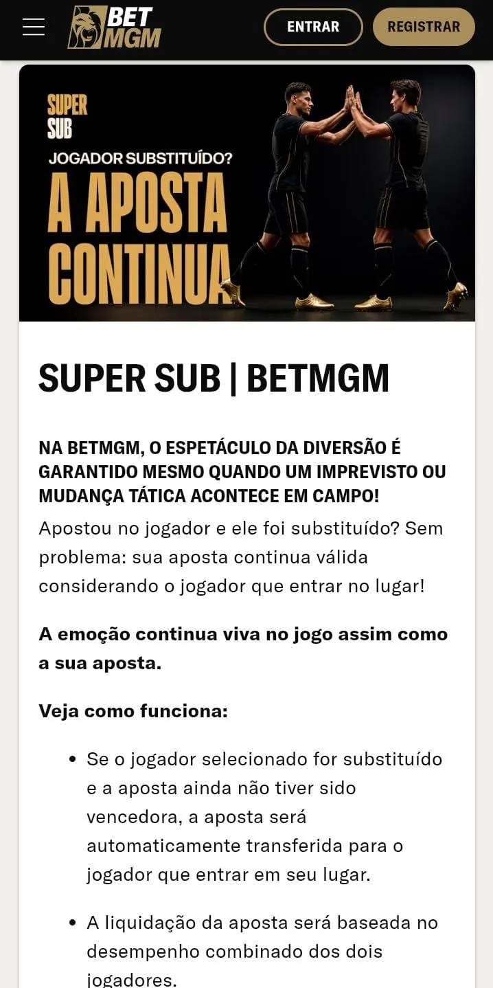 Oferta Super Sub da BetMGM