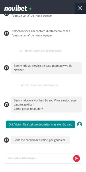 Imagem do chat ao vivo de atendimento ao cliente Novibet
