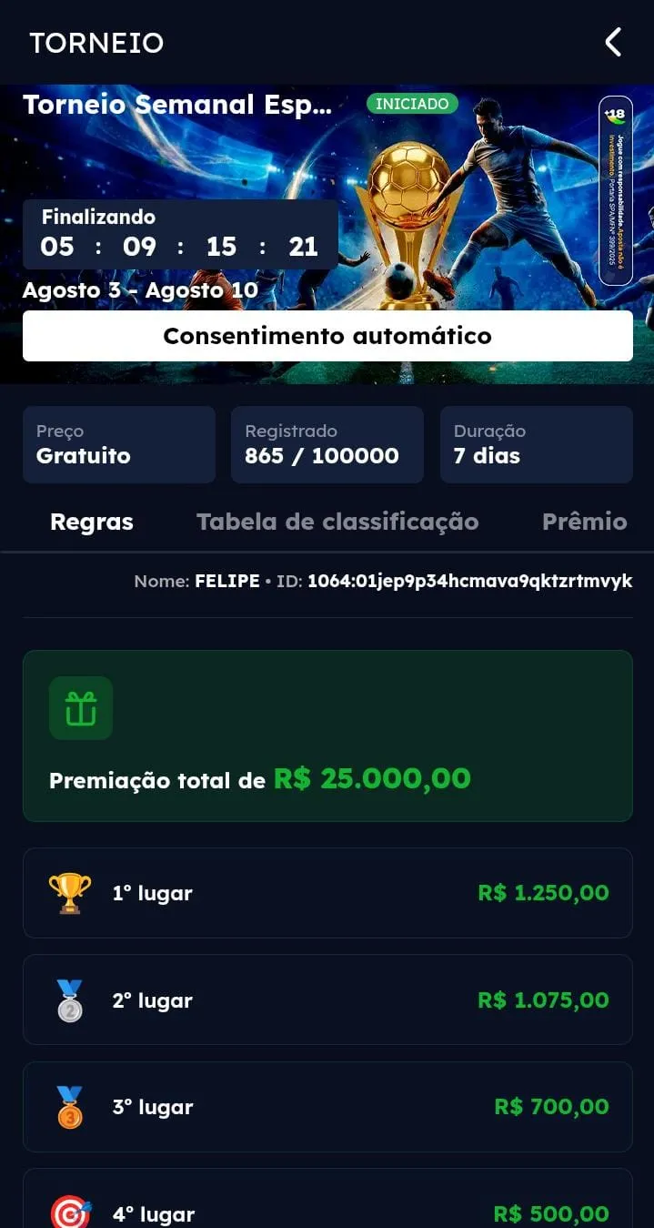 Torneio esportivo semanal da Br4bet
