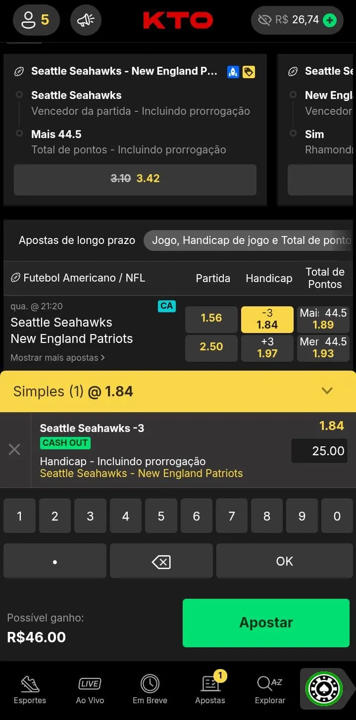Cupom de apostas em NFL da KTO
