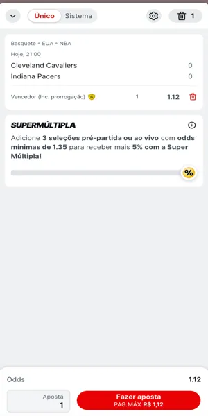 Imagem de um bilhete com aposta na NBA na Superbet
