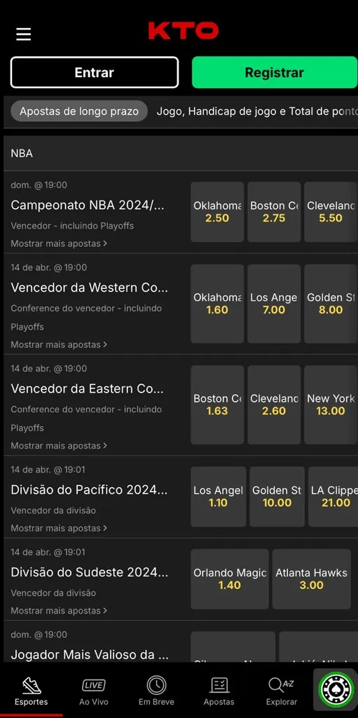 Se&ccedil;&atilde;o de apostas futuras na KTO