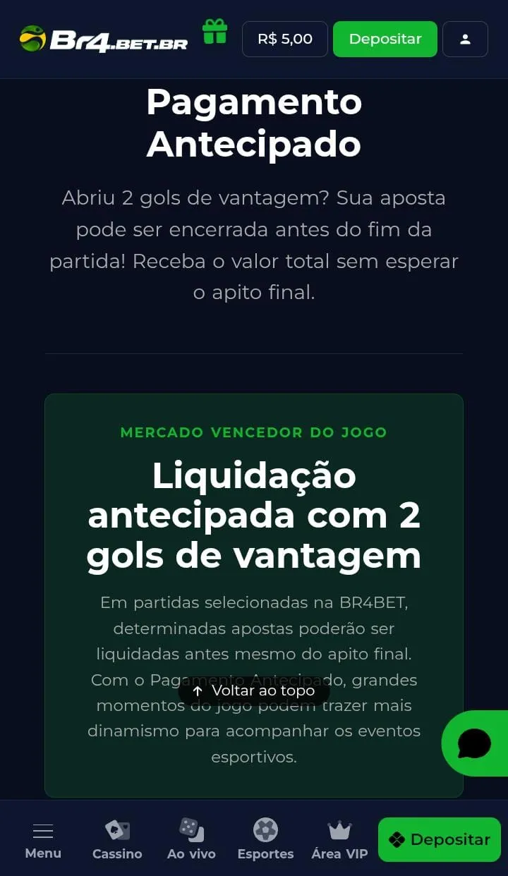 Oferta de Pagamento Antecipado da Br4bet
