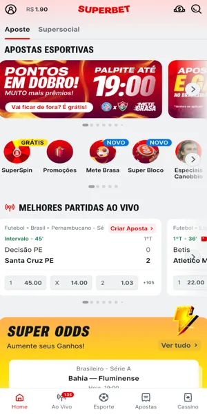 Imagem da se&ccedil;&atilde;o de apostas da Superbet Brasil