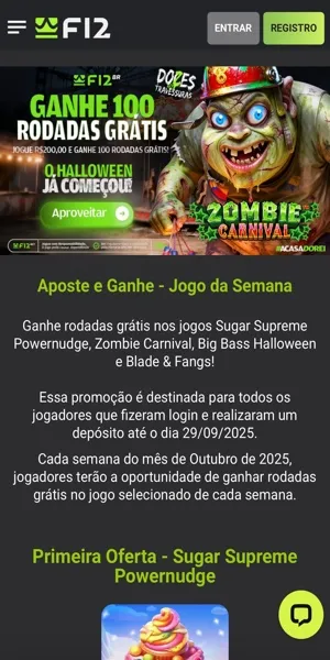 Imagem da página da promoção Rodadas Grátis da F12.Bet