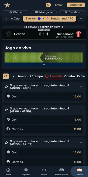 Imagem de um jogo ao vivo na Estrela bet