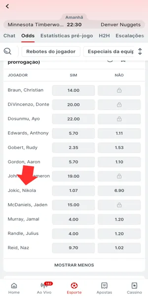 imagem com a se&ccedil;&atilde;o de duplo-duplo na Superbet e odds para Nikola Jokic 