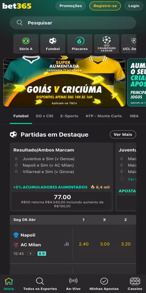 Imagem da se&ccedil;&atilde;o de apostas esportivas da bet365