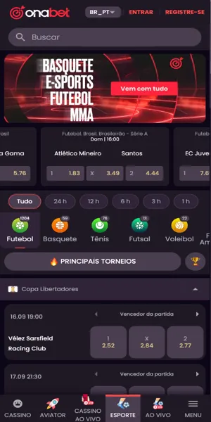Imagem da página de apostas esportivas da Onabet uma das bets com depósito de 1 real