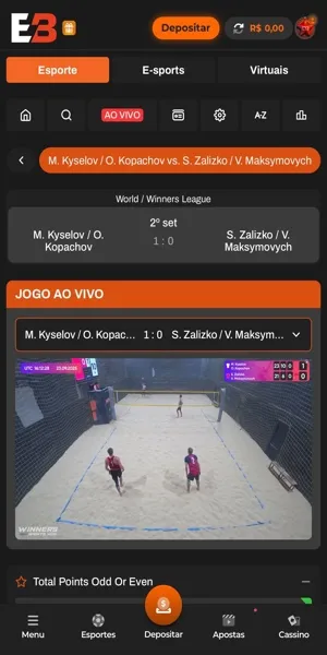 Imagem com jogo ao vivo liberado para live streaming no app da Esportiva bet