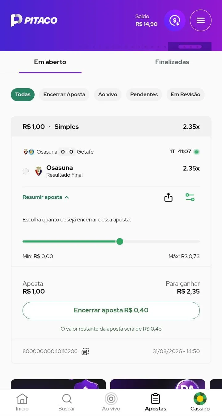 Cash out parcial da Pitaco

