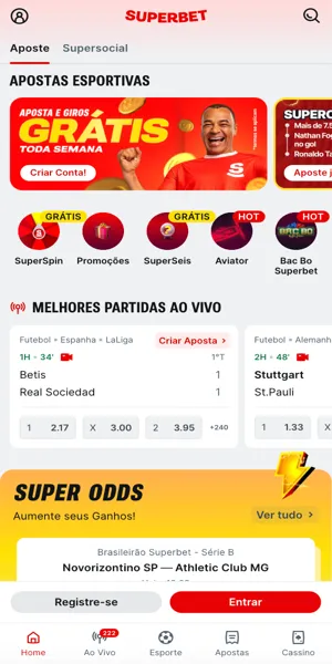 Imagem com a tela inicial da Superbet e apostas esportivas para iniciantes