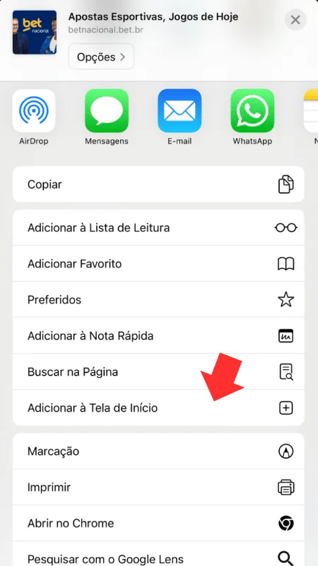 Atalho para usar Betnacional app no iPhone