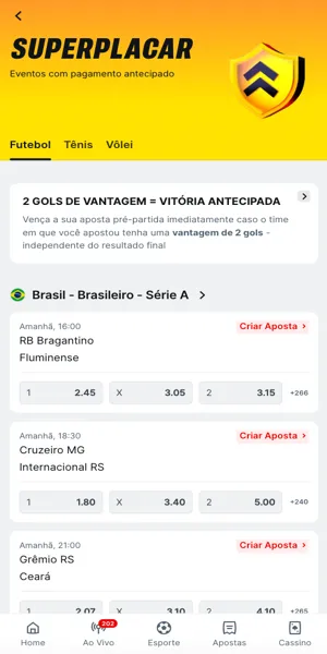 Imagem com opções de jogos com SuperPlacar em diversos esportes na Superbet