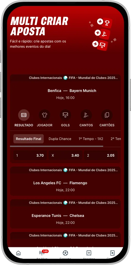 Tela com a opção Multi Criar Aposta da Superbet.