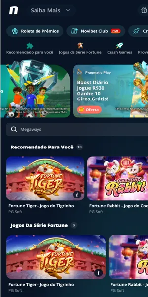 Imagem da p&aacute;gina inicial do cassino online da Novibet