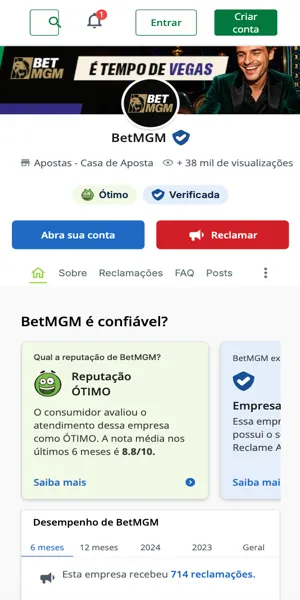 Imagem da página oficial da BetMGM no Reclame Aqui