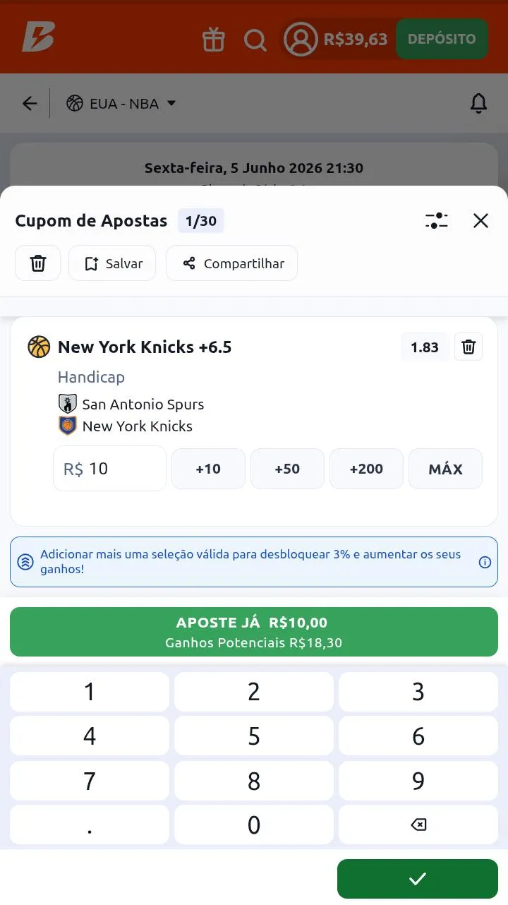 Cupom de apostas de R$10 em handicap na Betano