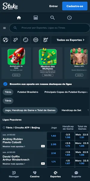 Imagem da p&aacute;gina de apostas esportivas da Stake Brasil.