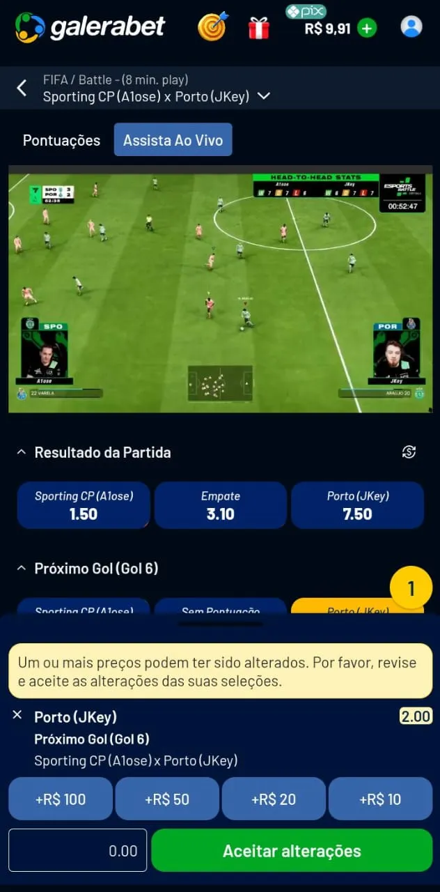 Aposta ao vivo na Galera Bet