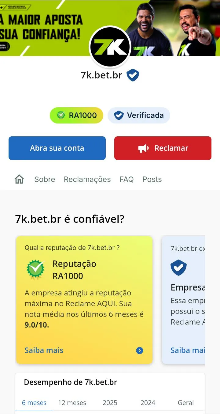 P&aacute;gina da Bet7k no Reclame Aqui