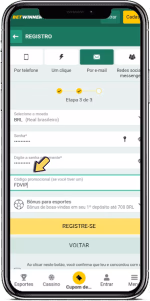 Formul&aacute;rio de Cadastro com Campo de C&oacute;digo Promocional da Betwinner