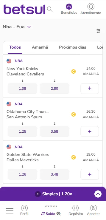 Mercados de apostas pr&eacute;-match na NBA na Betsul