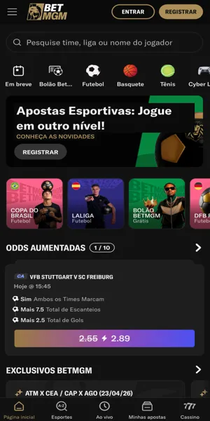 P&aacute;gina de apostas da BetMGM