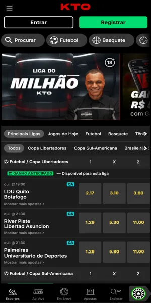 Imagem com opção de apostas esportivas no KTO app