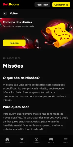 Imagem sobre a promo&ccedil;&otilde;es Miss&otilde;es da Betboom