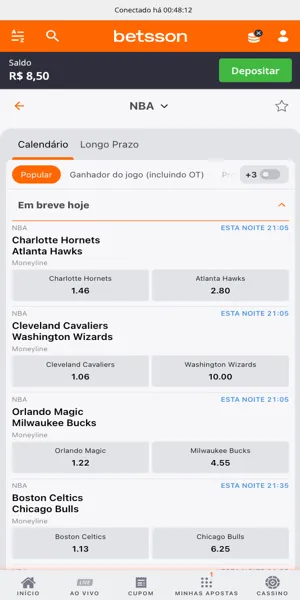 Imagem com op&ccedil;&otilde;es de apostas na NBA na Betsson