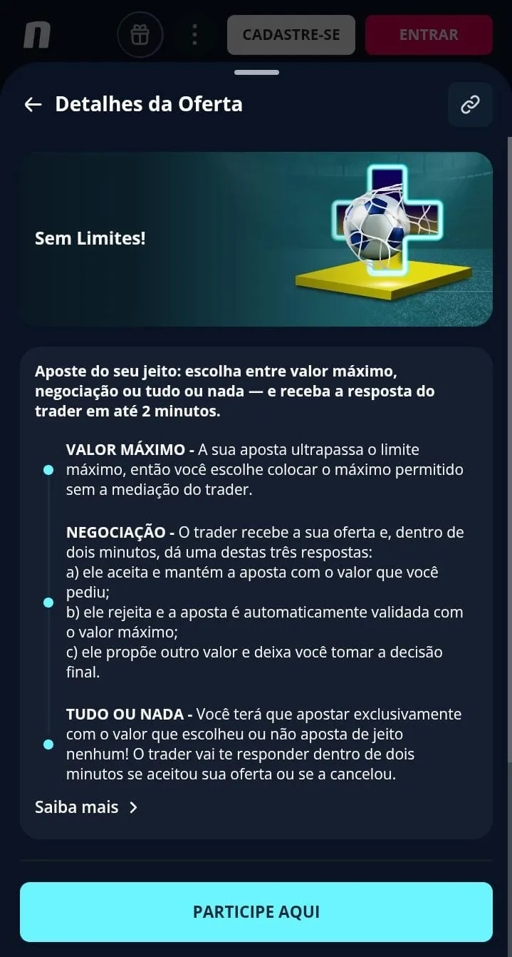 Oferta Novibet sem limites