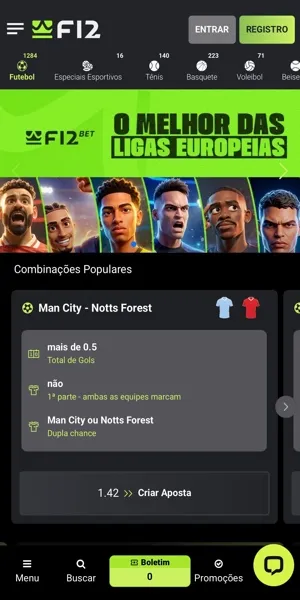 Imagem da p&aacute;gina inicial da F12 Bet