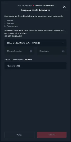 Imagem do processo de saque via pix na Blaze