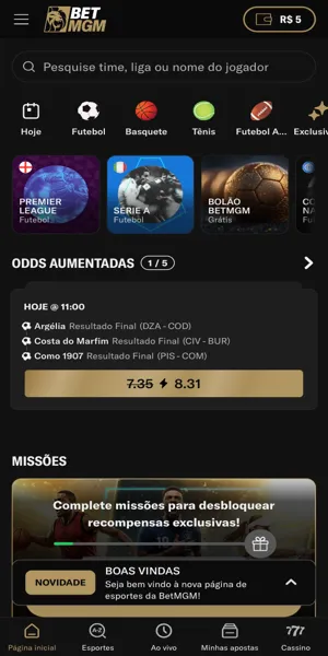 Imagem da home da BetMGM