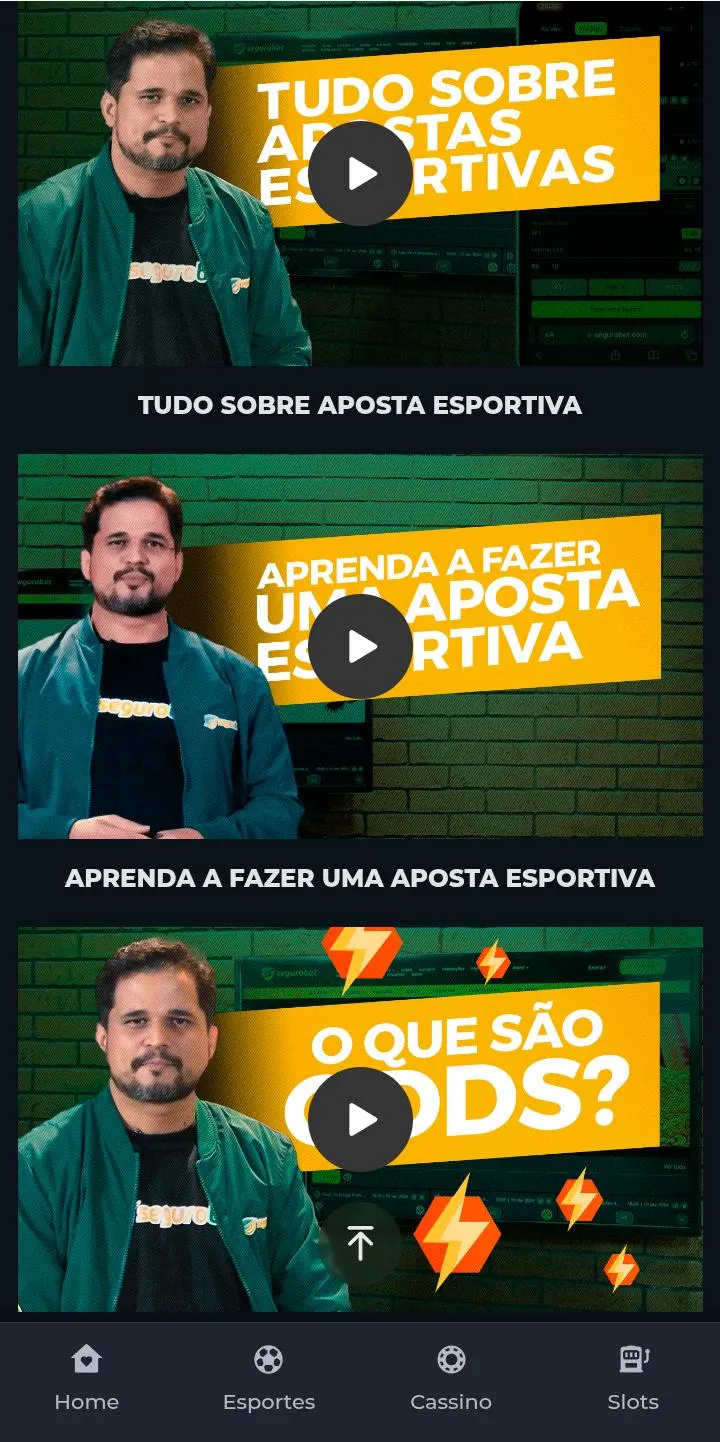 V&iacute;deos tutoriais de apostas esportivas da Segurobet

